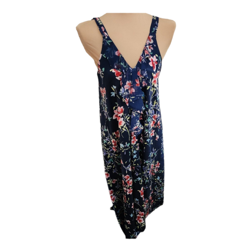 Vintage OSCAR De La RENTA black floral slip dress / 90's blue floral dress